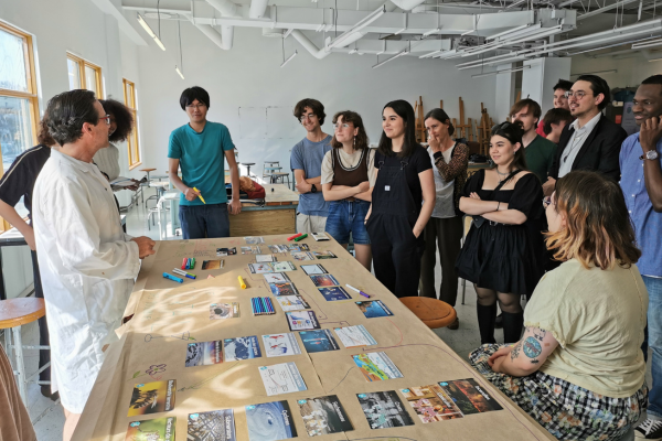 groupe d'étudiants et professeur Fresque du climat