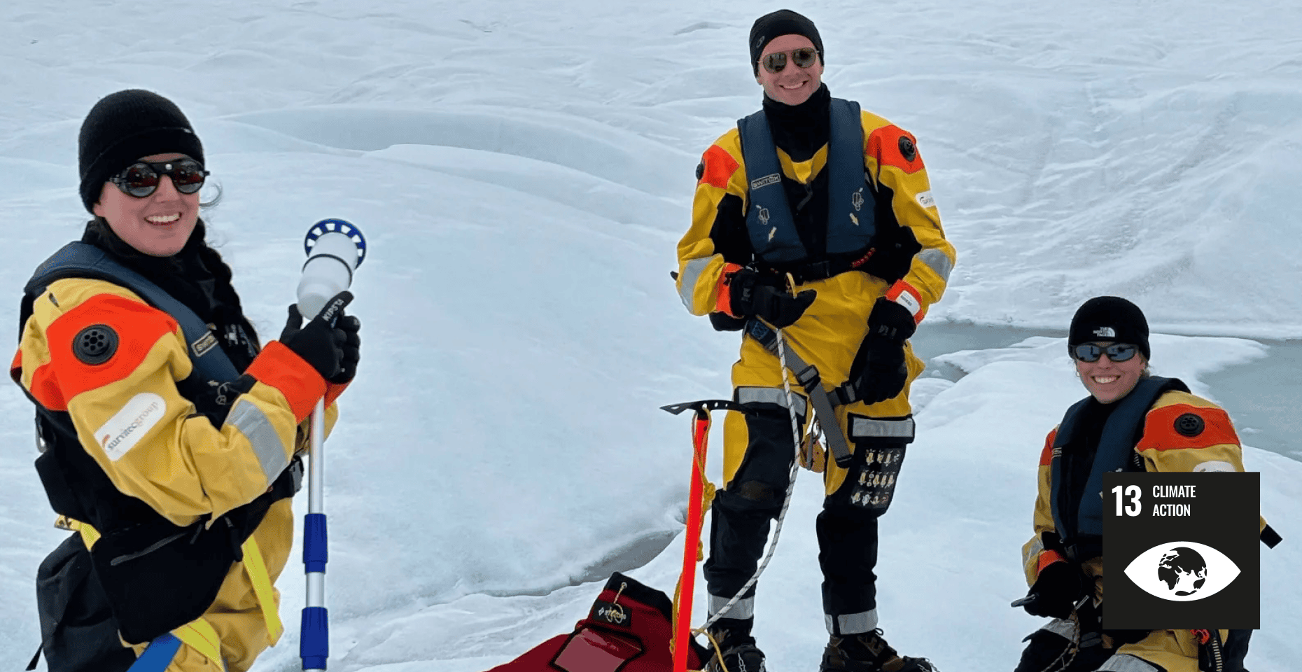 Three people in winter