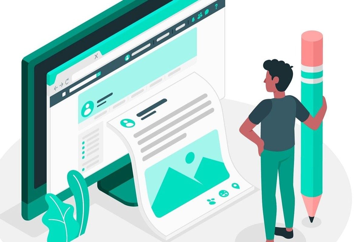 Personnage miniature tenant un crayon, debout devant un écran d'ordinateur